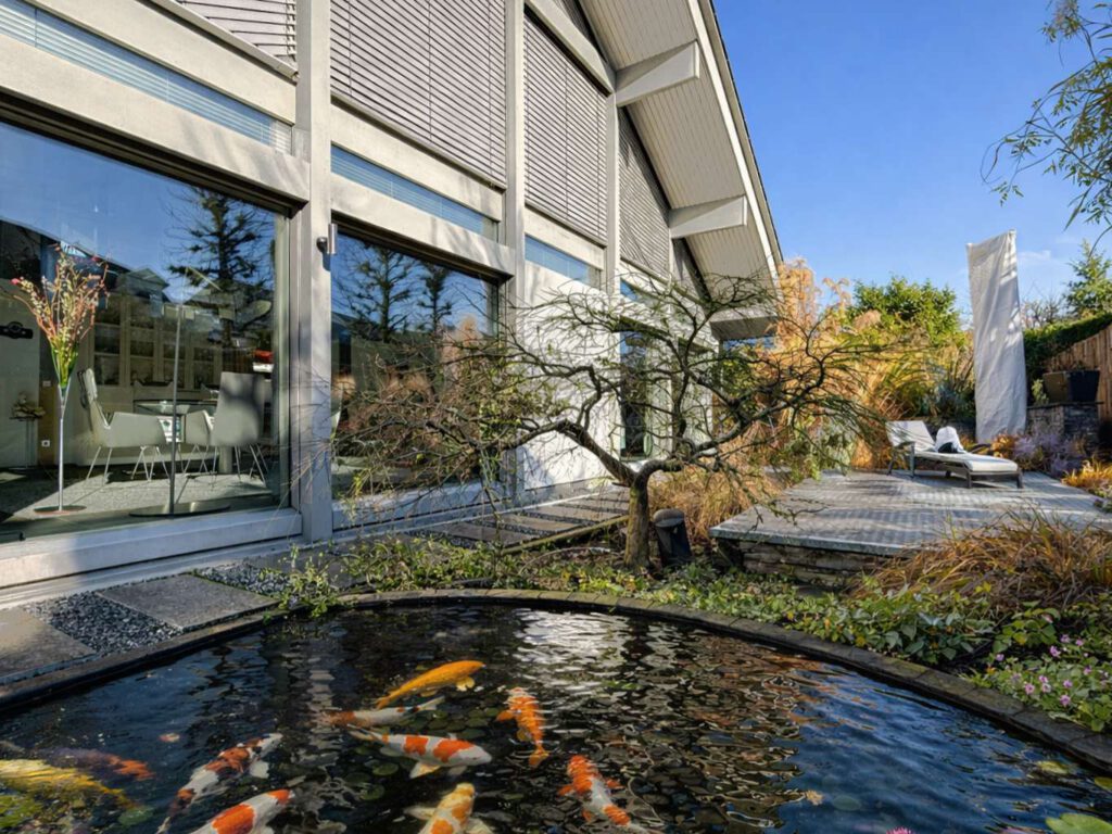 Hausansicht mit Koiteich